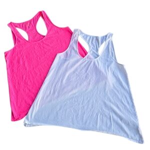 2 Lilly Pulitzer Pima Cotton Tank Tops Size Large Pink And White
